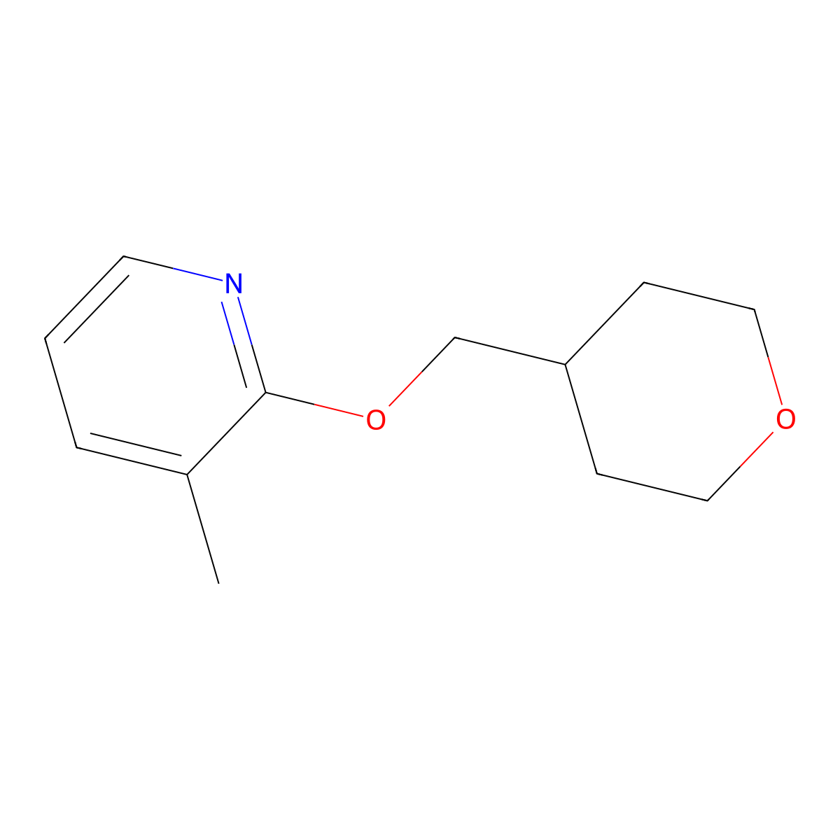 3-Methyl-2-[(oxan-4-yl)methoxy]pyridine molecular structure, CAS 2196212-46-9