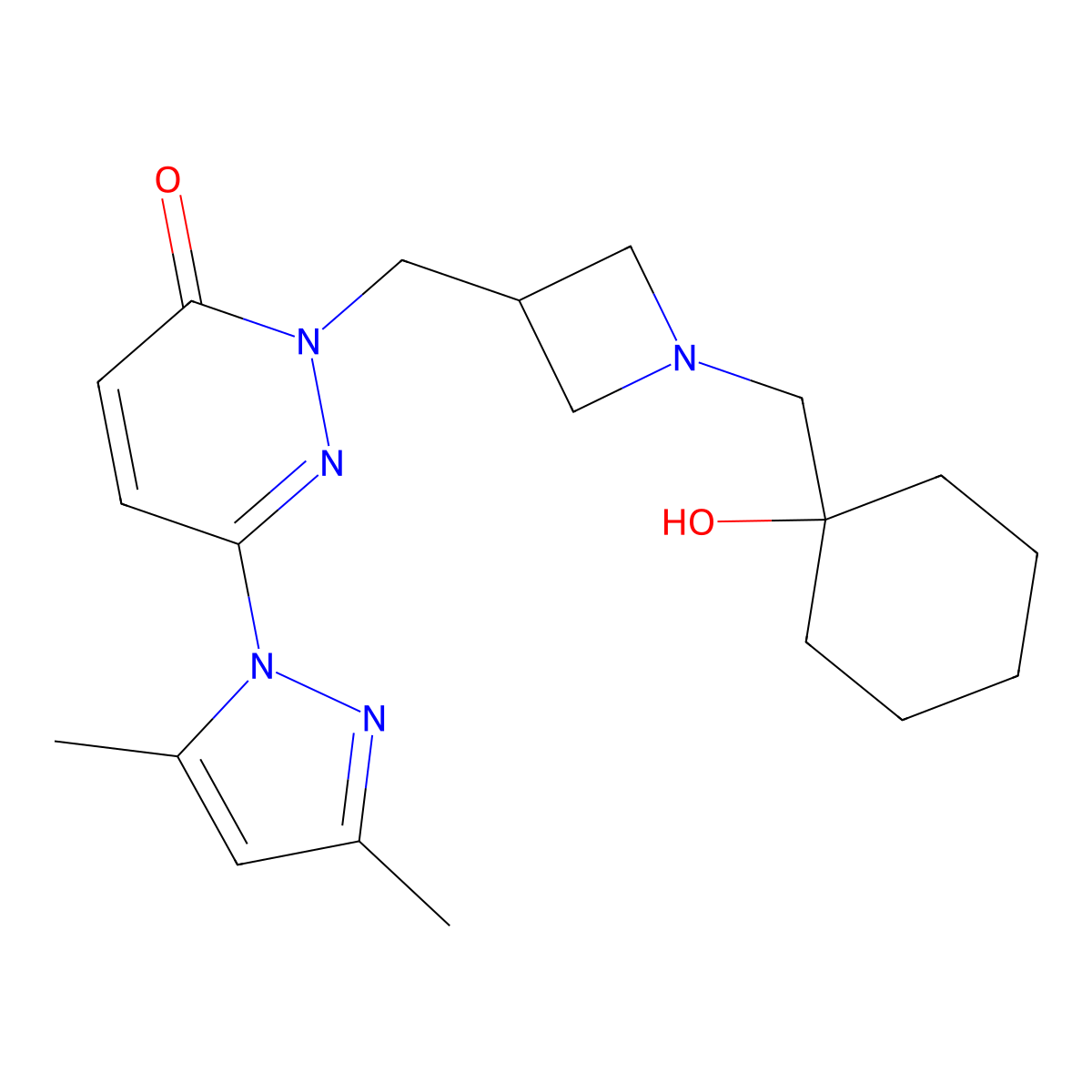6-(3,5-dimethyl-1H-pyrazol-1-yl)-2-({1-[(1-hydroxycyclohexyl)methyl]azetidin-3-yl}methyl)-2,3-dihydropyridazin-3-one molecular structure, CAS 2196214-30-7