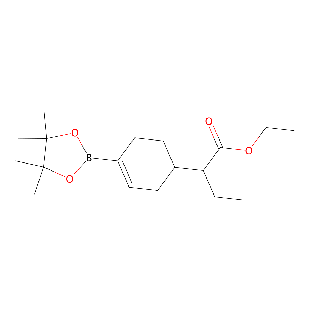 Ethyl 2-(4-(4,4,5,5-tetramethyl-1,3,2-dioxaborolan-2-yl)cyclohex-3-en-1-yl)butanoate molecular structure, CAS 2196216-78-9