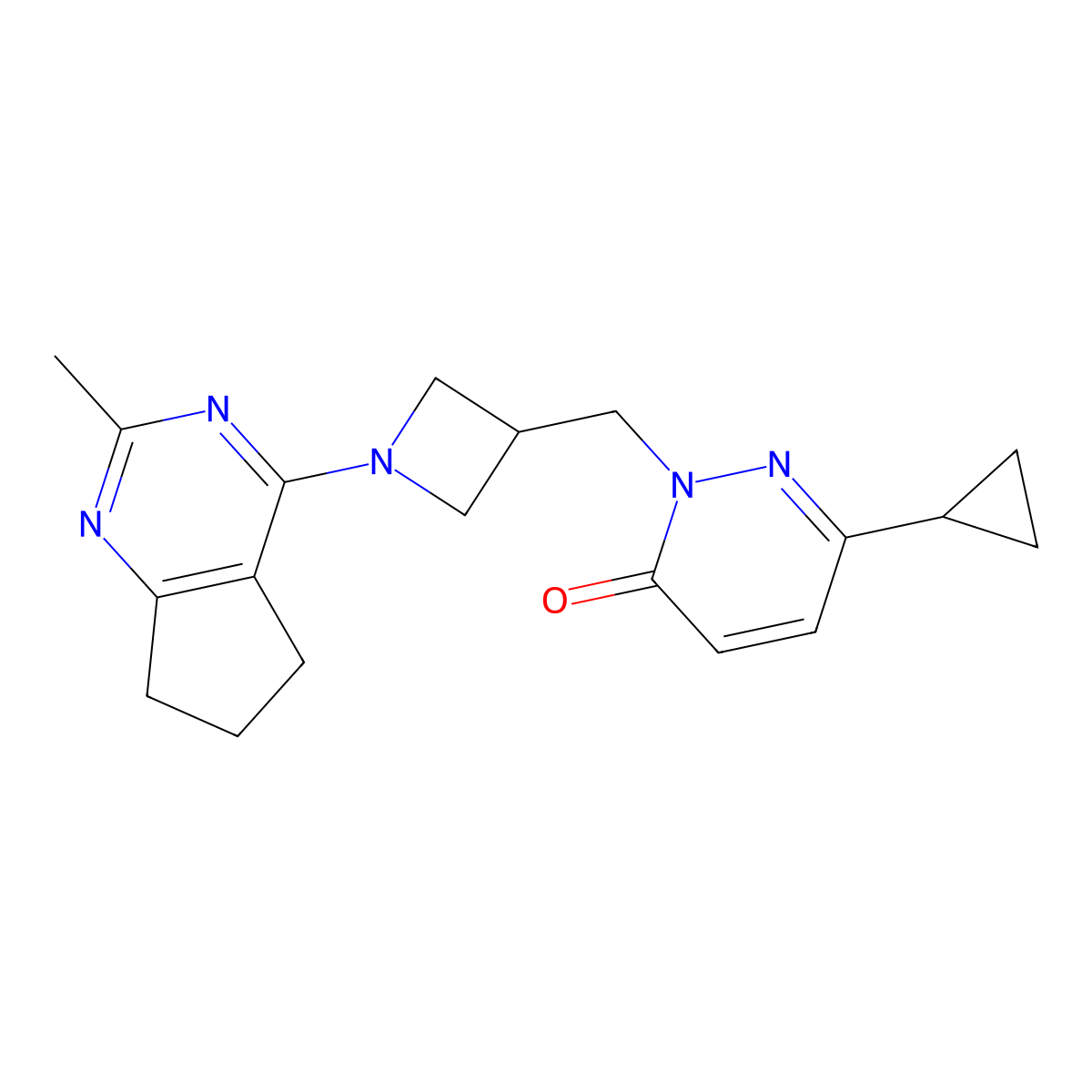 6-cyclopropyl-2-[(1-{2-methyl-5H,6H,7H-cyclopenta[d]pyrimidin-4-yl}azetidin-3-yl)methyl]-2,3-dihydropyridazin-3-one molecular structure, CAS 2196218-64-9