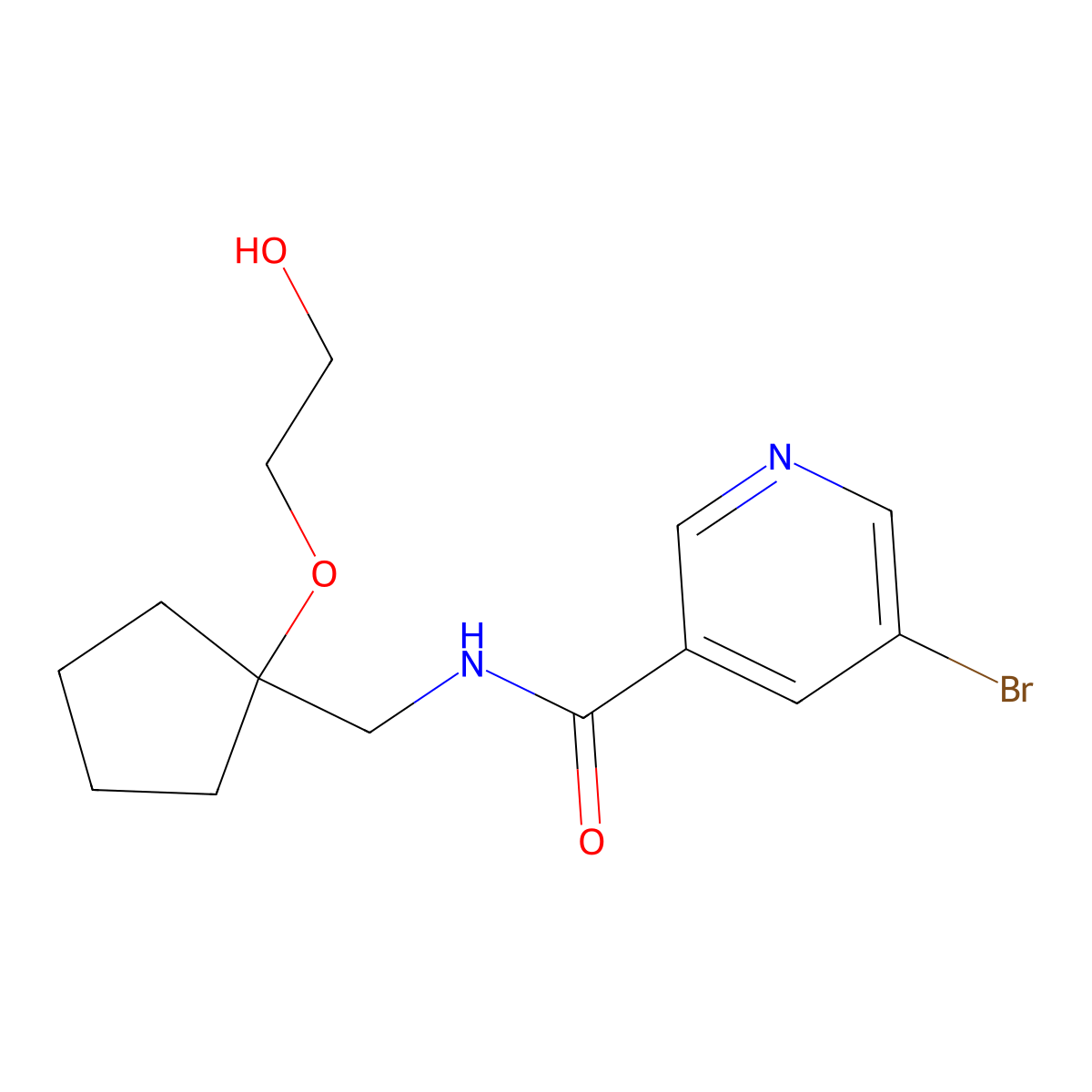5-bromo-N-((1-(2-hydroxyethoxy)cyclopentyl)methyl)nicotinamide molecular structure, CAS 2196218-74-1