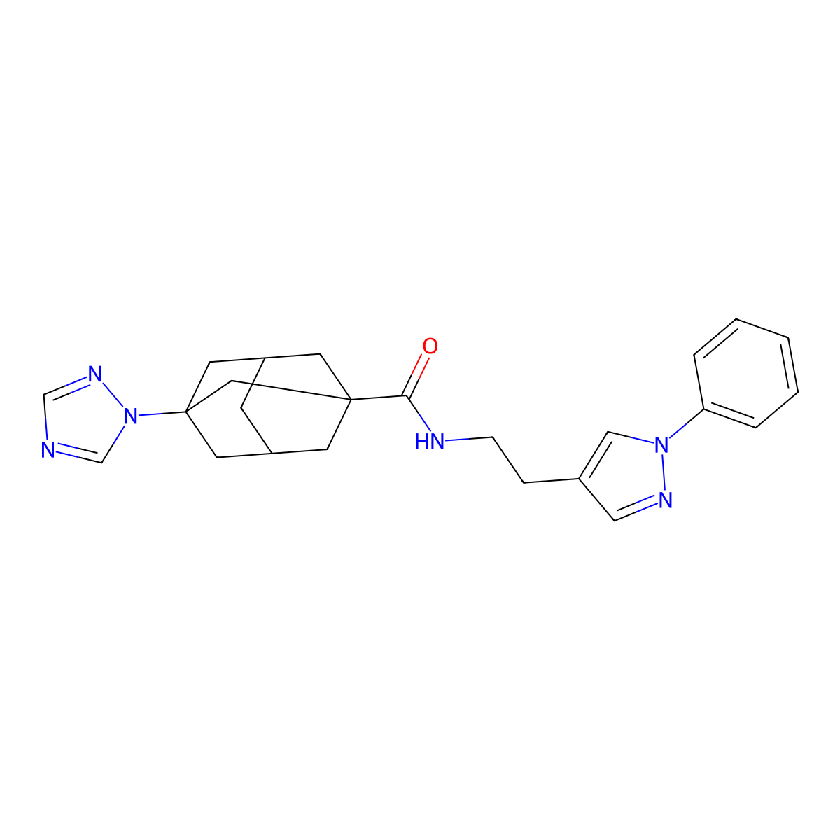 N-[2-(1-phenylpyrazol-4-yl)ethyl]-3-(1,2,4-triazol-1-yl)adamantane-1-carboxamide molecular structure, CAS 2196356-21-3