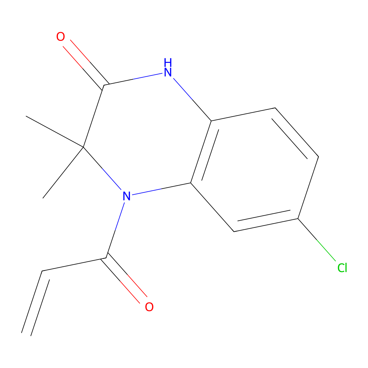 6-Chloro-3,3-dimethyl-4-(prop-2-enoyl)-1,2,3,4-tetrahydroquinoxalin-2-one molecular structure, CAS 2196448-47-0