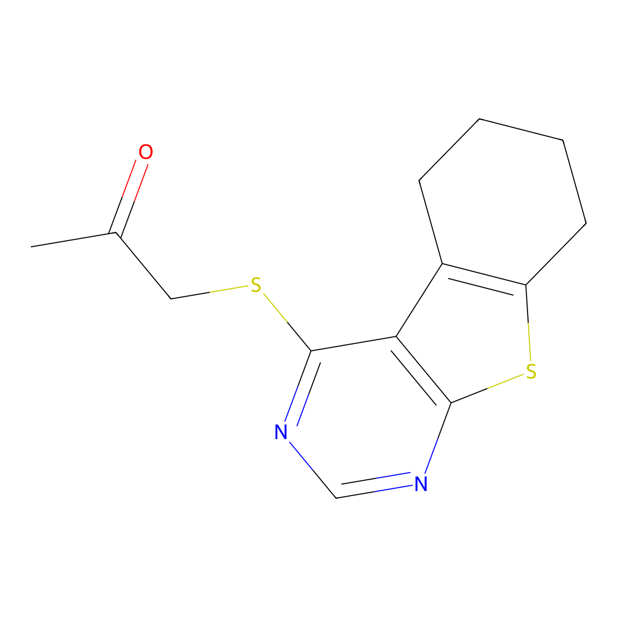 1-(5,6,7,8-Tetrahydro[1]benzothieno[2,3-d]pyrimidin-4-ylsulfanyl)acetone molecular structure, CAS 219654-93-0