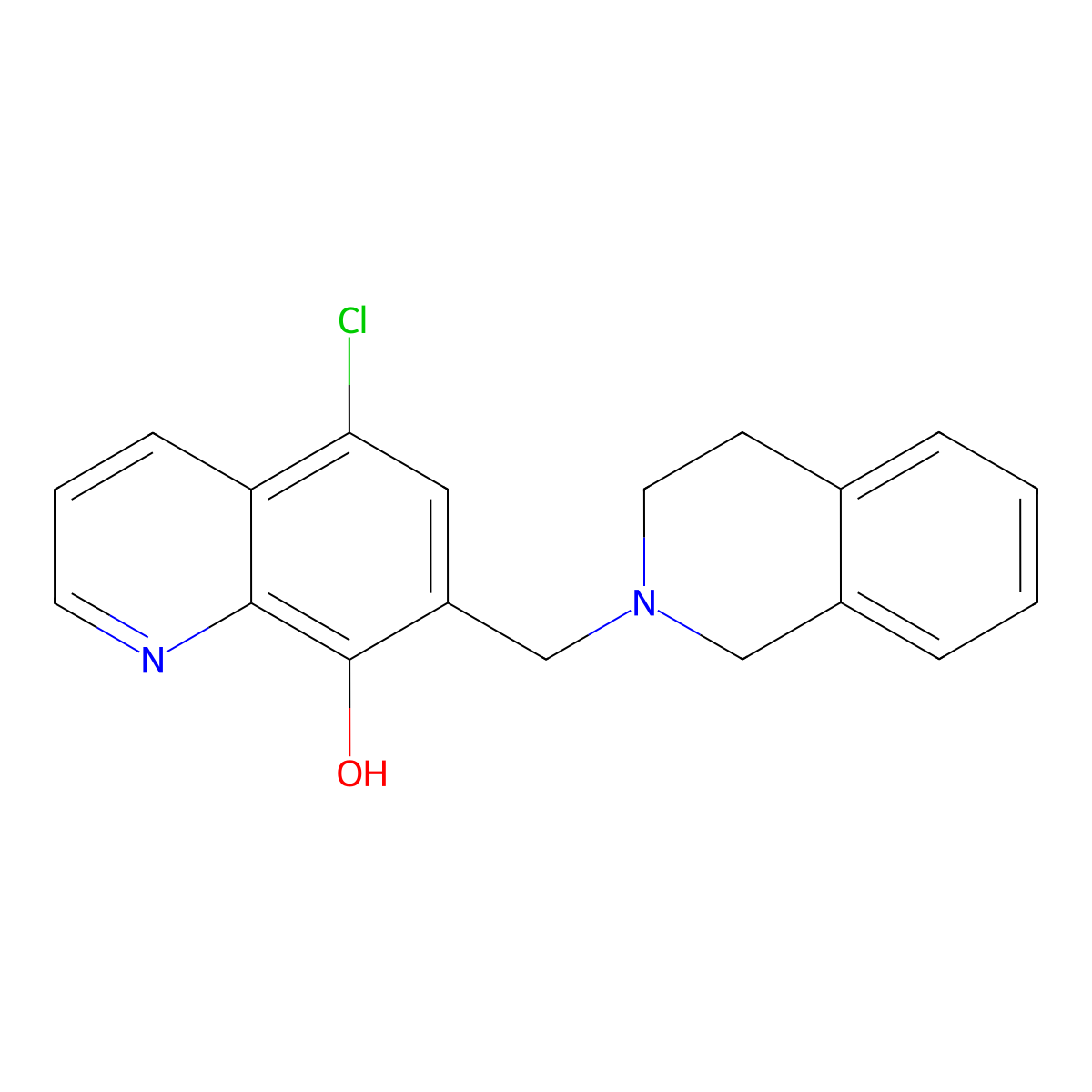 5-chloro-7-(3,4-dihydro-1H-isoquinolin-2-ylmethyl)quinolin-8-ol molecular structure, CAS 21968-64-9
