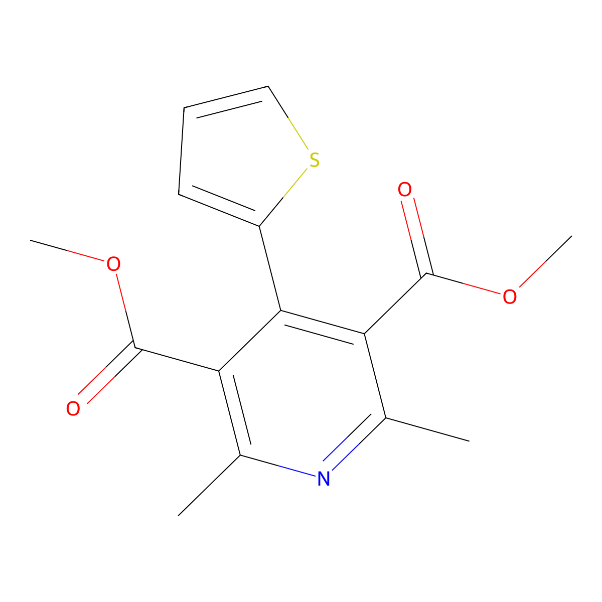 Dimethyl 2,6-dimethyl-4-(2-thienyl)pyridine-3,5-dicarboxylate molecular structure, CAS 219701-24-3