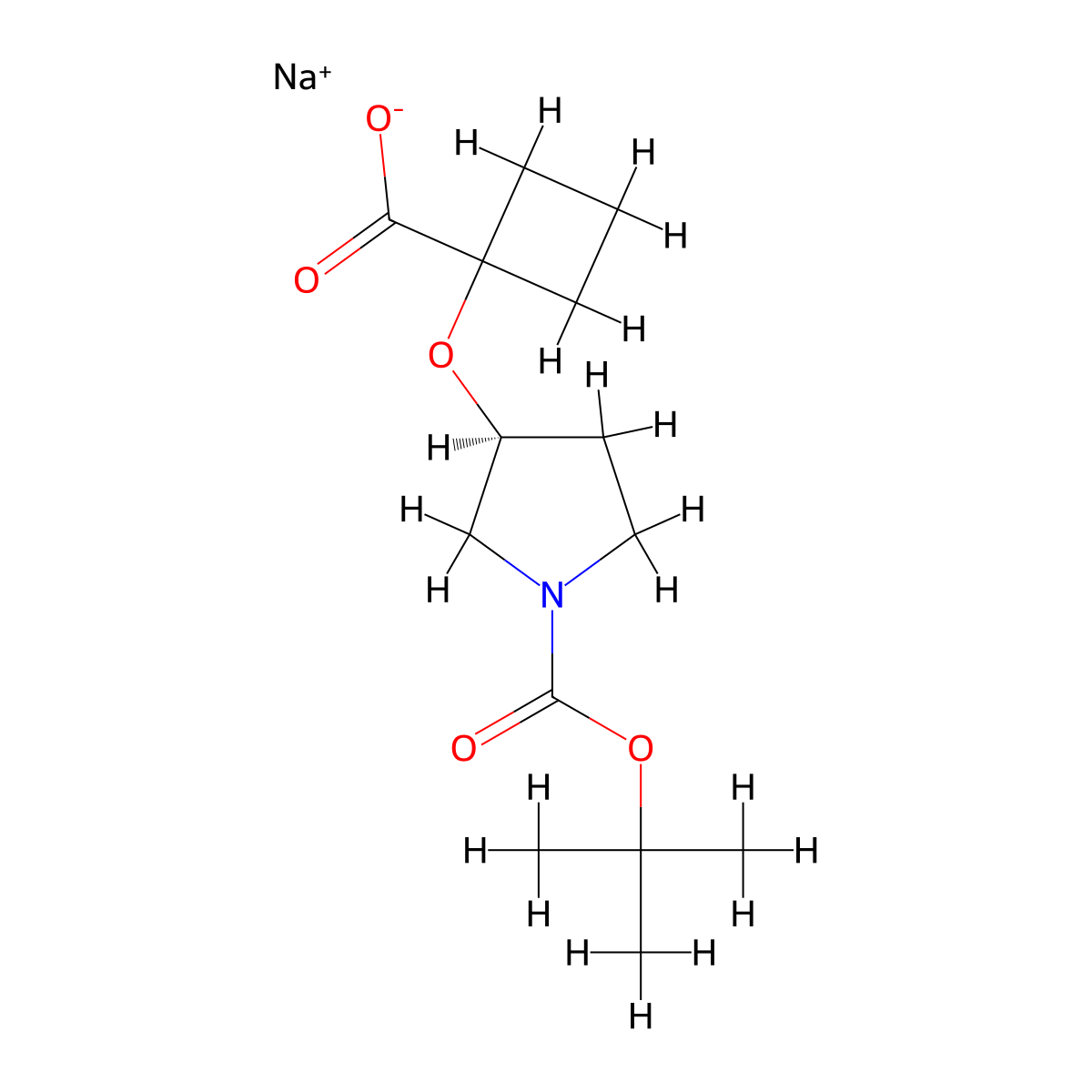 Sodium (S)-1-[1-(tert-butoxycarbonyl)pyrrolidin-3-yloxy]cyclobutanecarboxylate molecular structure, CAS 2197044-60-1
