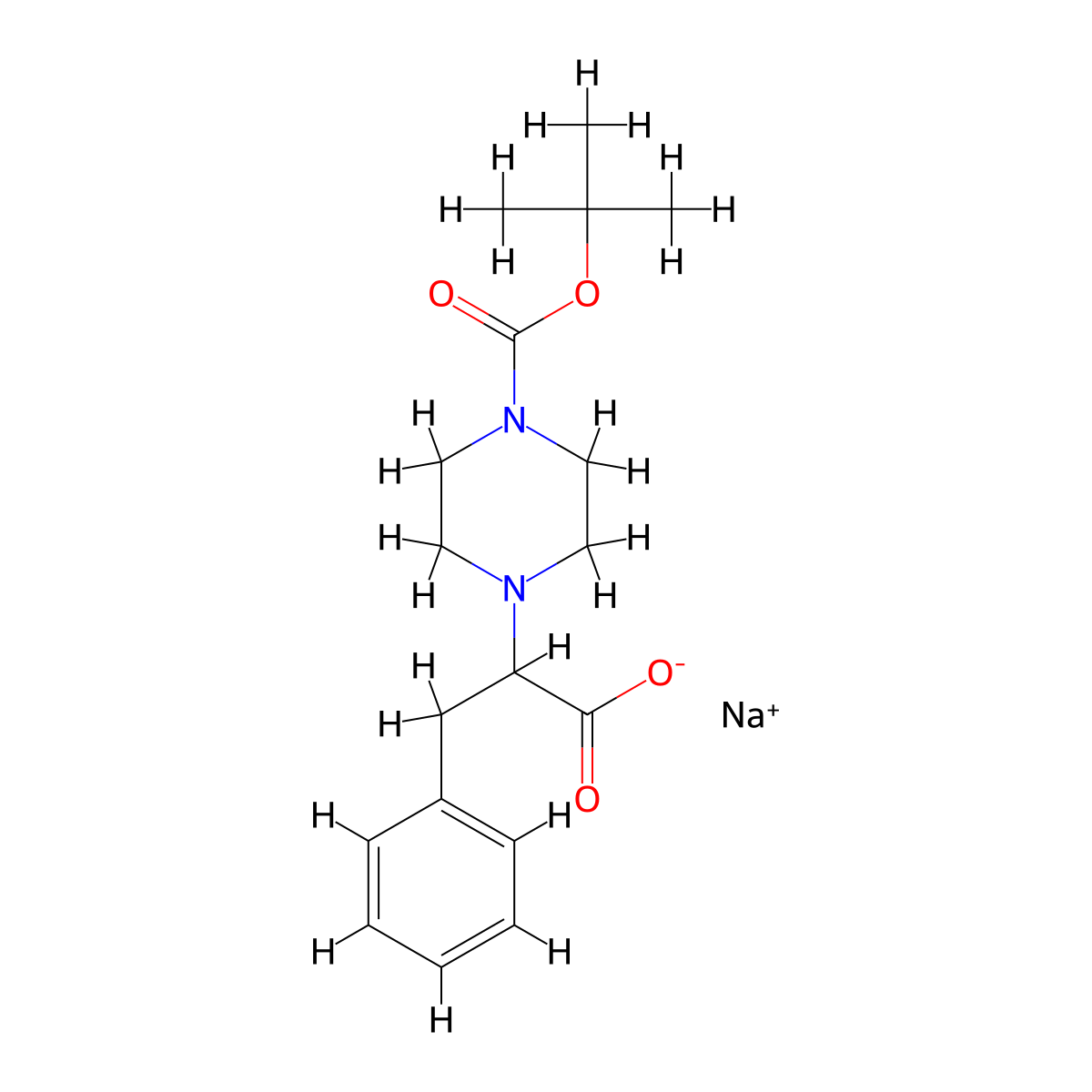 Sodium 2-[4-(tert-butoxycarbonyl)piperazin-1-yl]-3-phenylpropanoate molecular structure, CAS 2197052-36-9