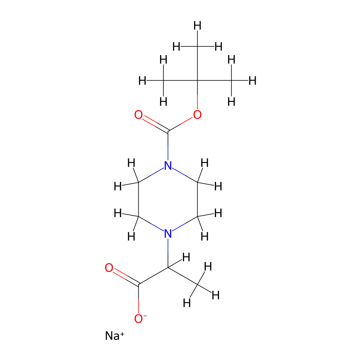 Sodium 2-[4-(tert-butoxycarbonyl)piperazin-1-YL]propanoate molecular structure, CAS 2197052-38-1
