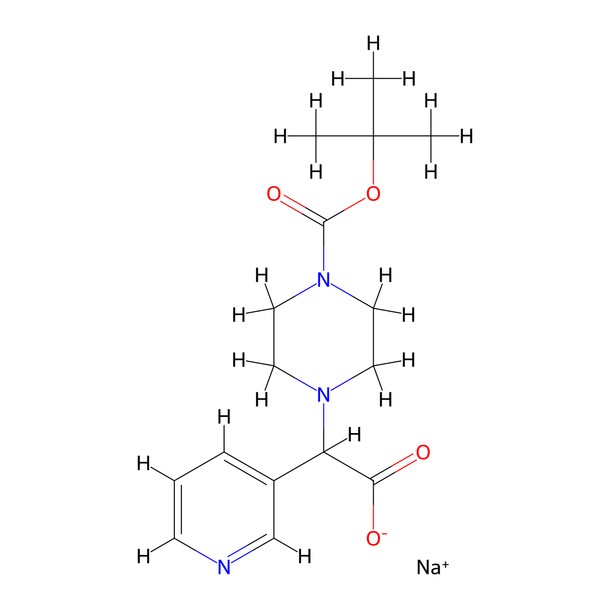 Sodium 2-[4-(tert-butoxycarbonyl)piperazin-1-yl]-2-(pyridin-3-yl)acetate molecular structure, CAS 2197052-39-2