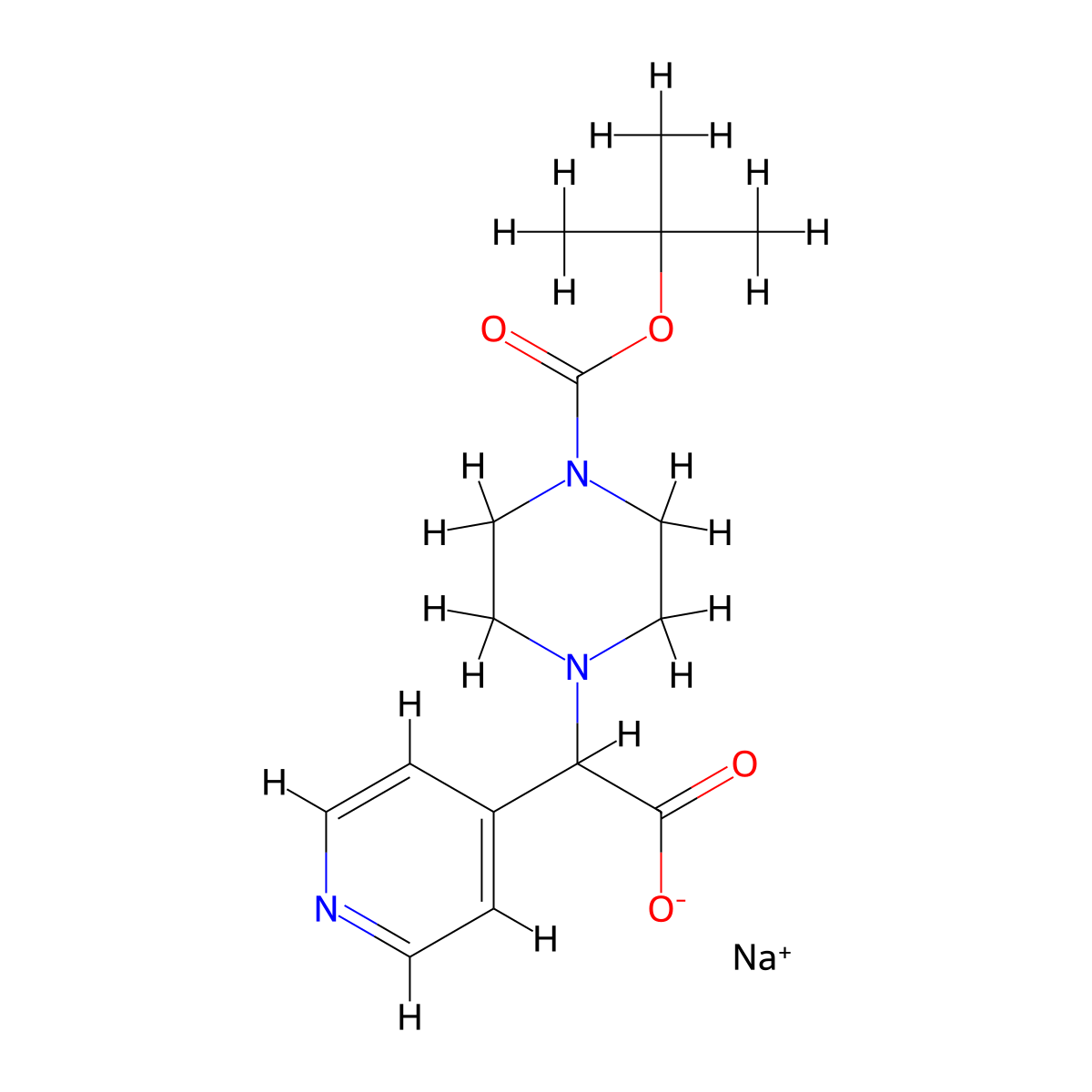 Sodium 2-[4-(tert-butoxycarbonyl)piperazin-1-yl]-2-(pyridin-4-yl)acetate molecular structure, CAS 2197052-40-5