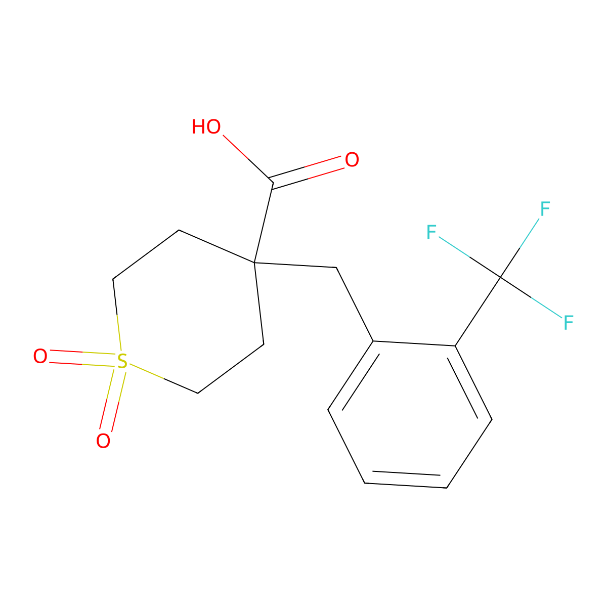 1,1-Dioxo-4-{[2-(trifluoromethyl)phenyl]methyl}-1Lambda(6)-thiane-4-carboxylic a molecular structure, CAS 2197052-41-6