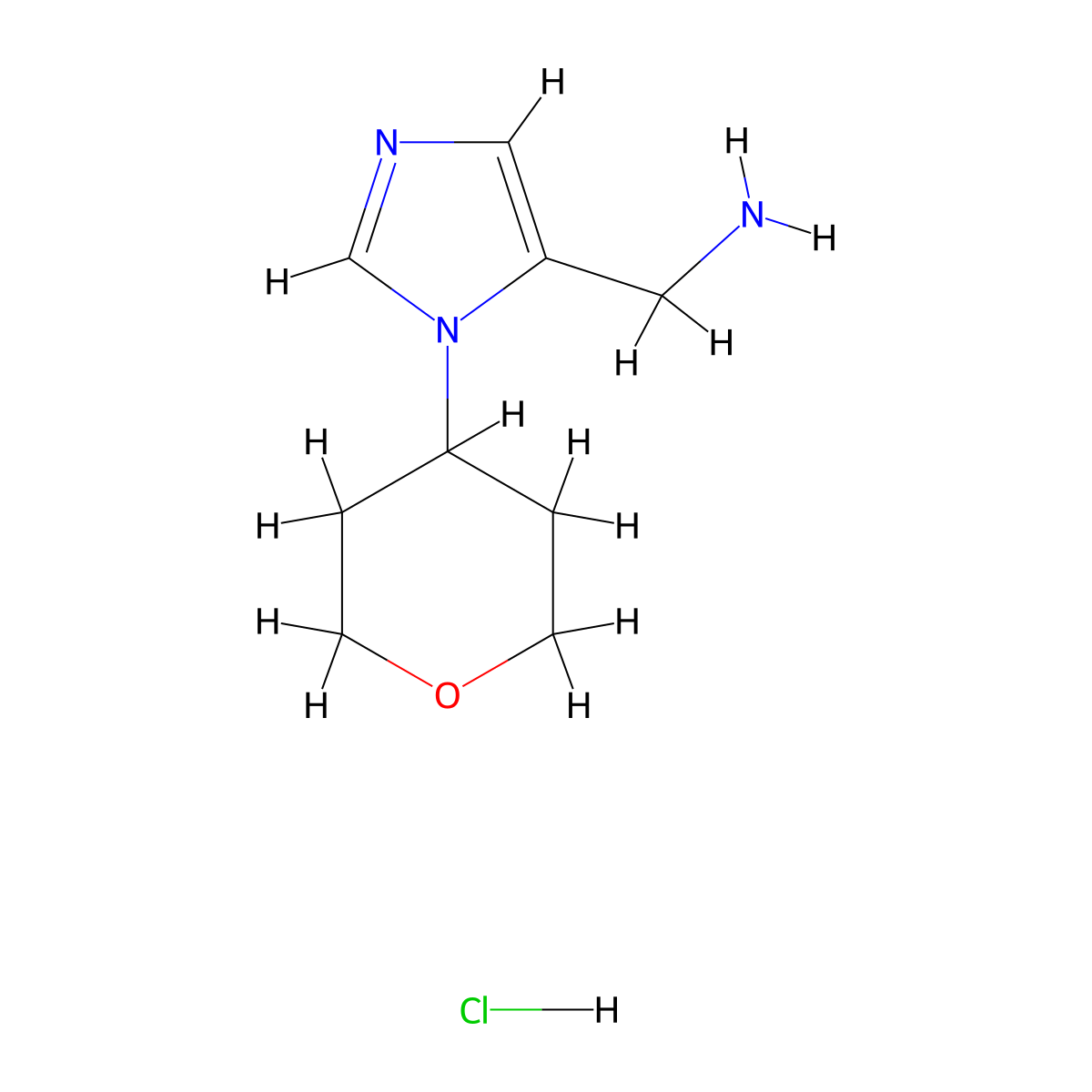 [1-(Tetrahydro-2H-pyran-4-yl)-1H-imidazol-5-yl]methanamine hydrochloride molecular structure, CAS 2197052-42-7