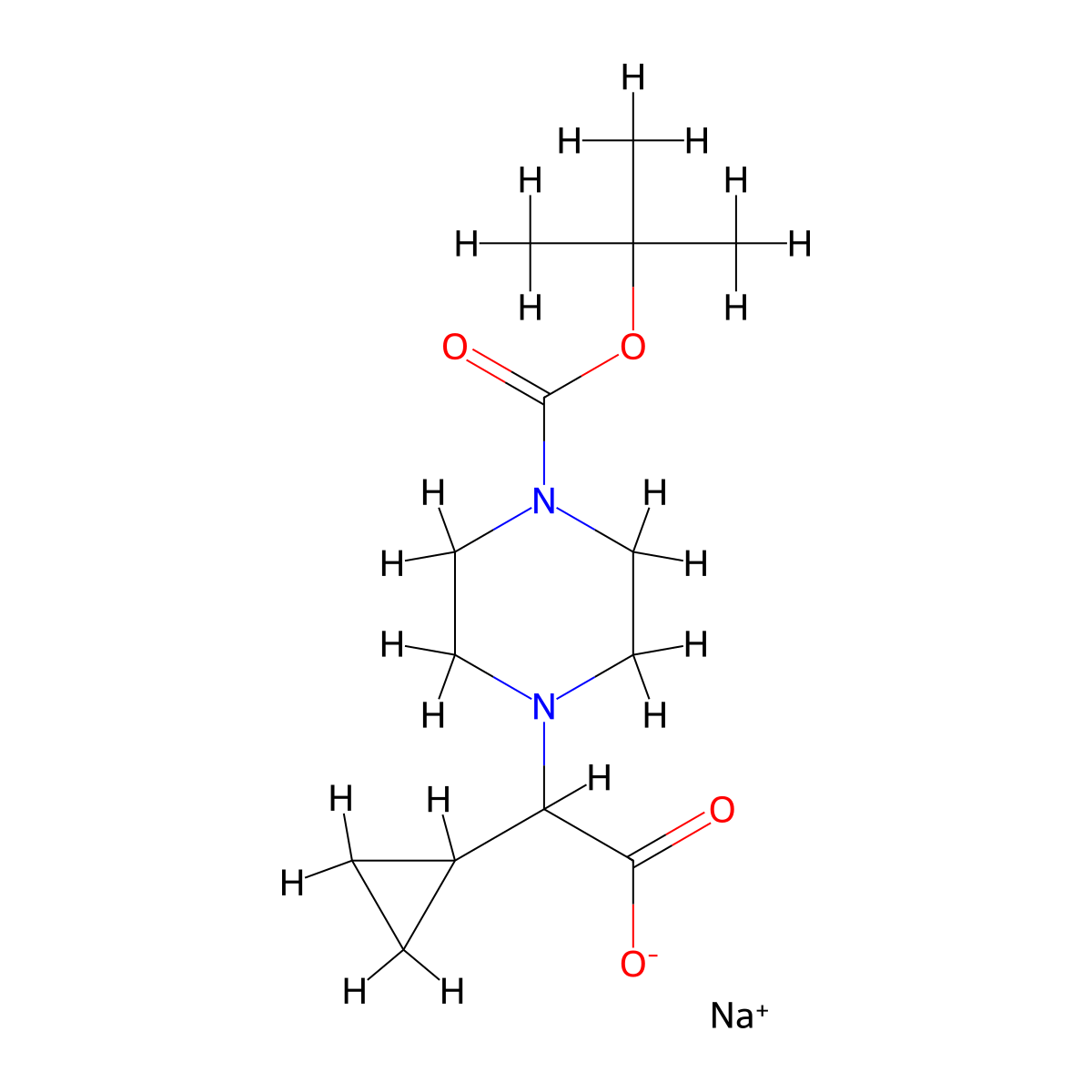 Sodium 2-[4-(tert-butoxycarbonyl)piperazin-1-yl]-2-cyclopropylacetate molecular structure, CAS 2197052-53-0