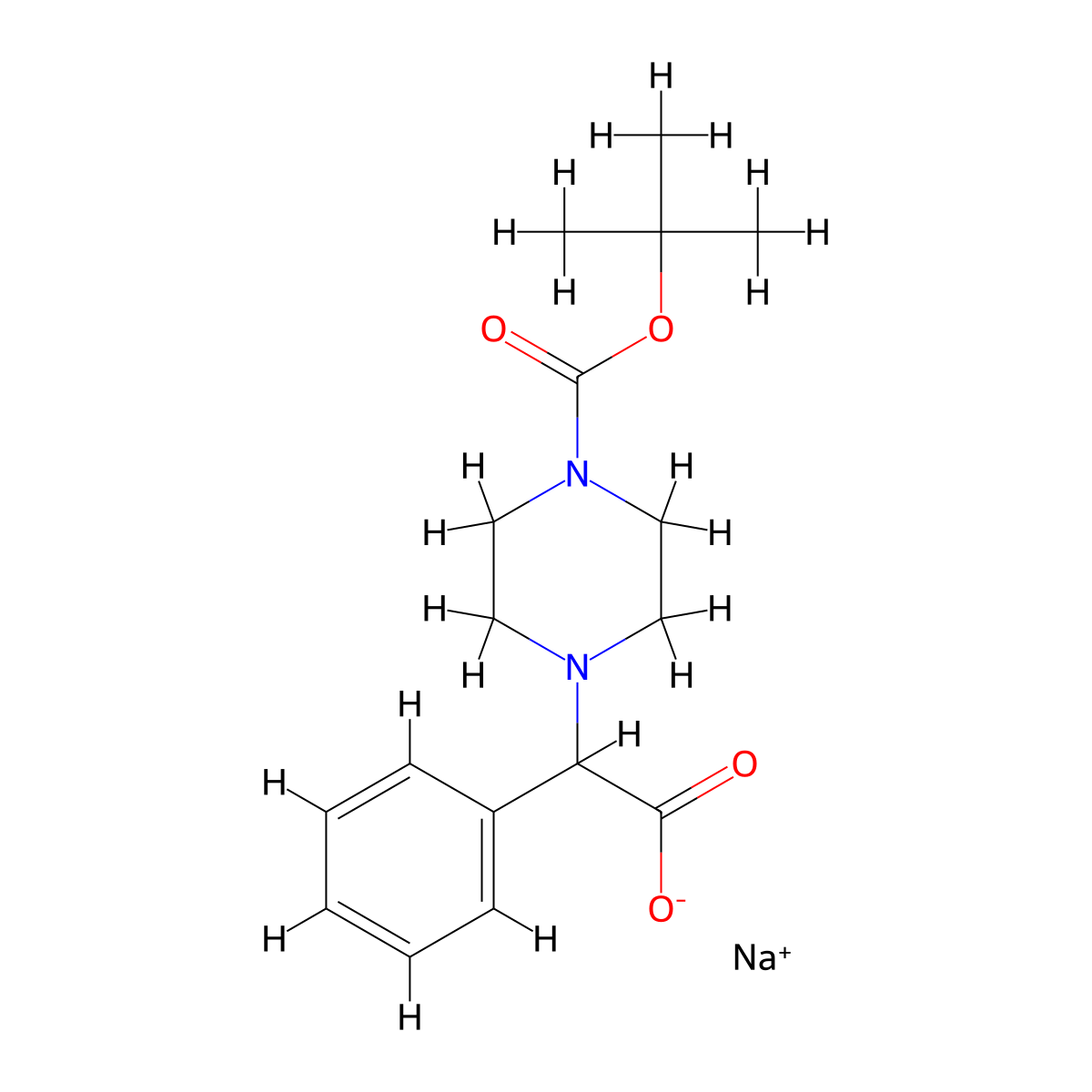 Sodium 2-[4-(tert-butoxycarbonyl)piperazin-1-YL]-2-phenylacetate molecular structure, CAS 2197052-64-3