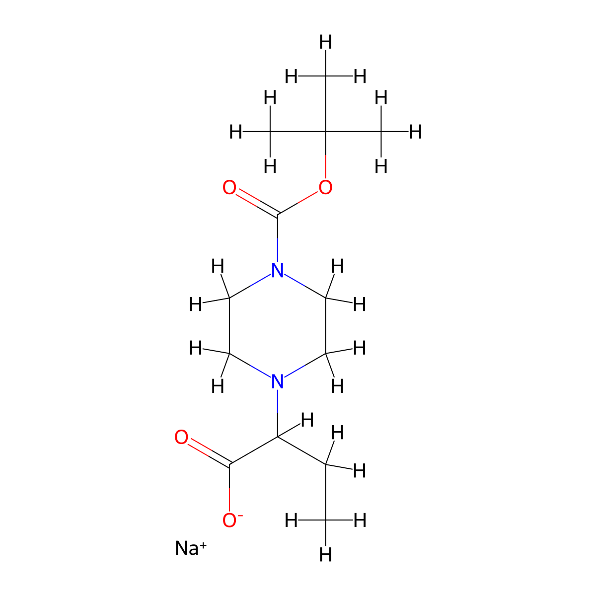 Sodium 2-[4-(tert-butoxycarbonyl)piperazin-1-yl]butanoate molecular structure, CAS 2197052-67-6