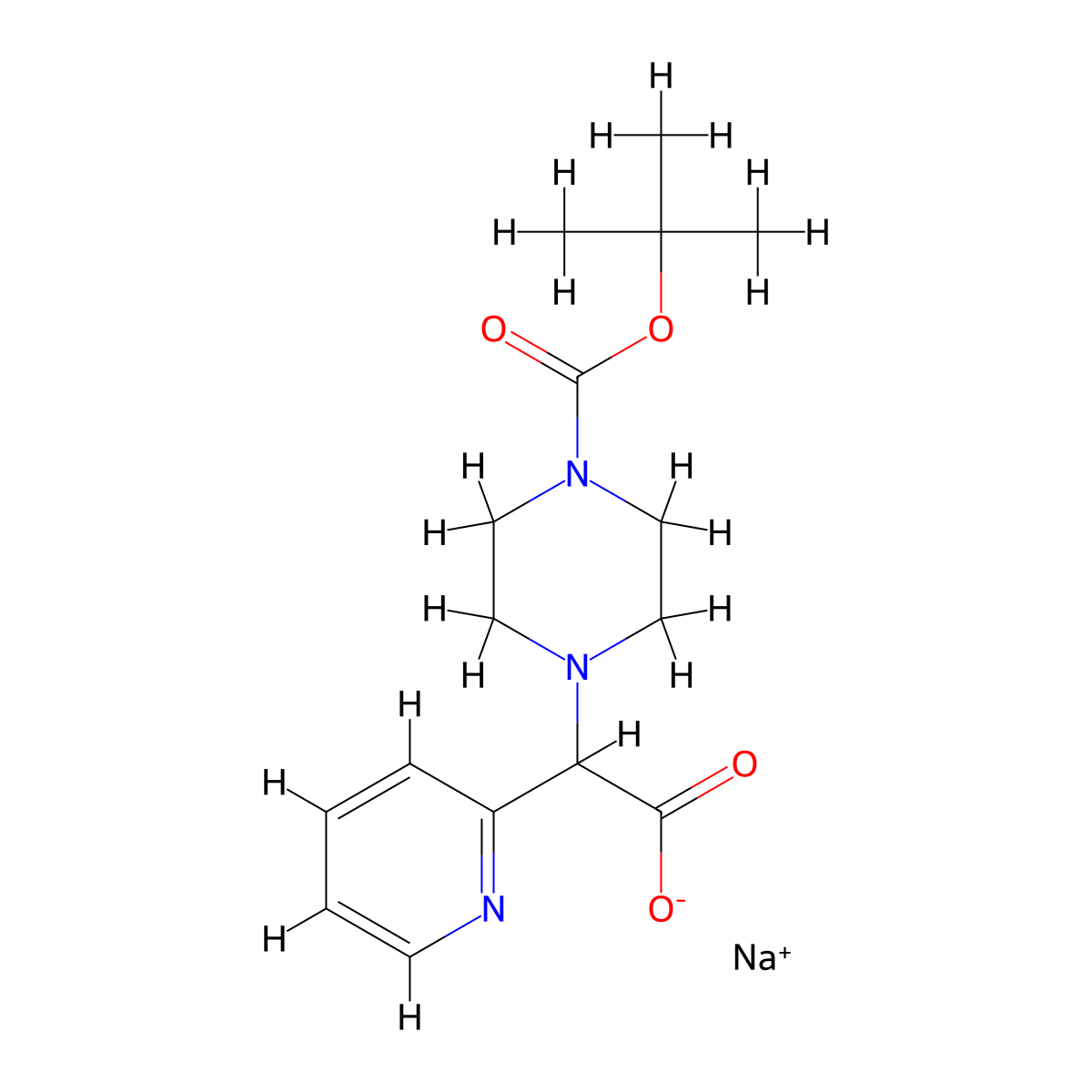 Sodium 2-[4-(tert-butoxycarbonyl)piperazin-1-yl]-2-(pyridin-2-yl)acetate molecular structure, CAS 2197052-71-2