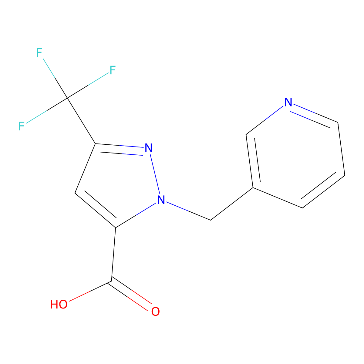 1-(Pyridin-3-ylmethyl)-3-(trifluoromethyl)-1H-pyrazole-5-carboxylic acid molecular structure, CAS 2197052-73-4