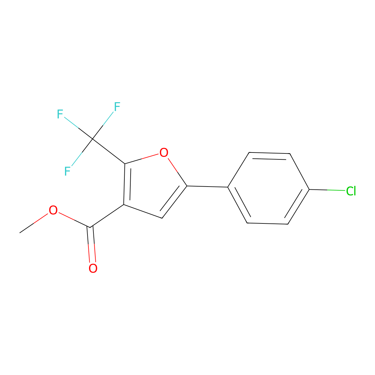 Methyl 5-(4-chlorophenyl)-2-(trifluoromethyl)-3-furoate molecular structure, CAS 2197052-79-0