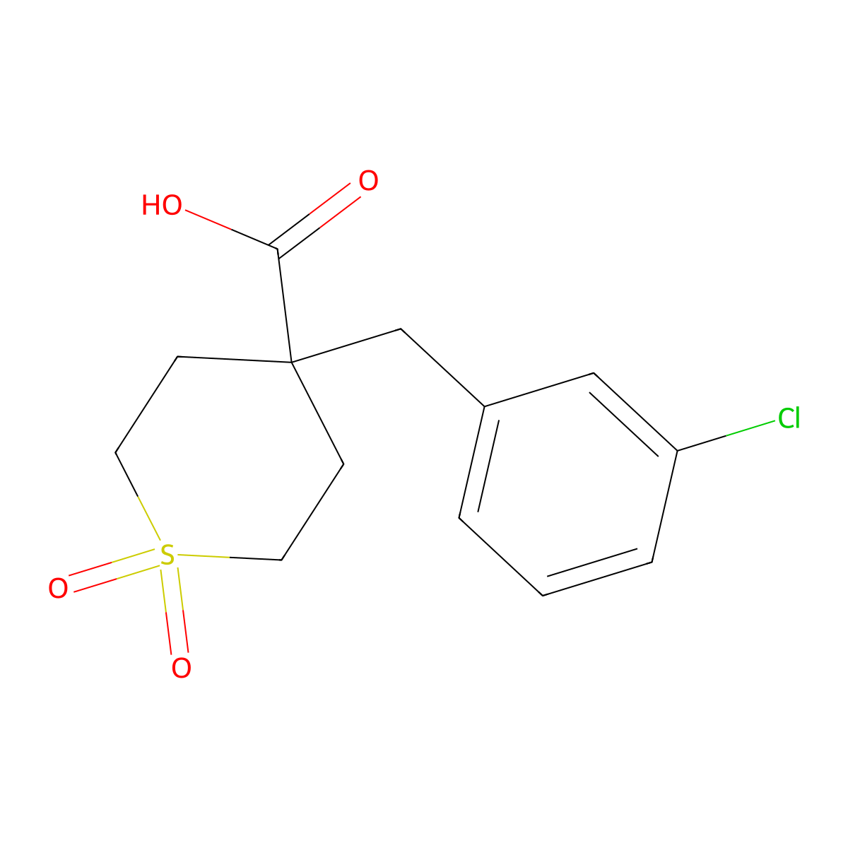 4-[(3-Chlorophenyl)methyl]-1,1-dioxo-1Lambda(6)-thiane-4-carboxylic acid molecular structure, CAS 2197052-84-7