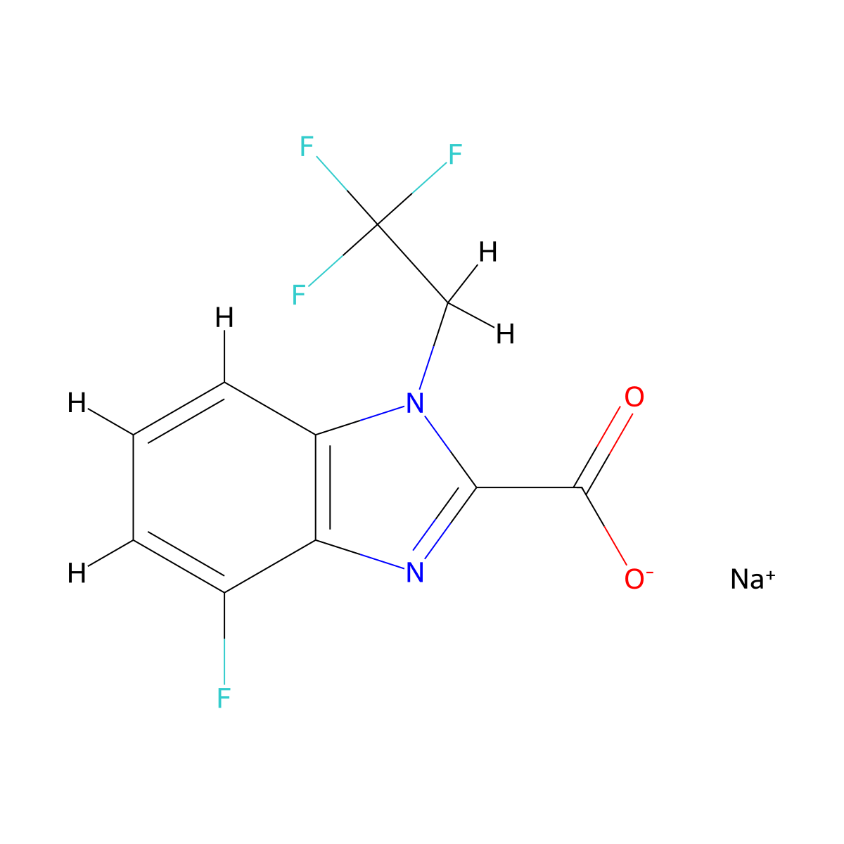 Sodium 4-fluoro-1-(2,2,2-trifluoroethyl)-1H-benzo[d]imidazole-2-carboxylate molecular structure, CAS 2197052-91-6