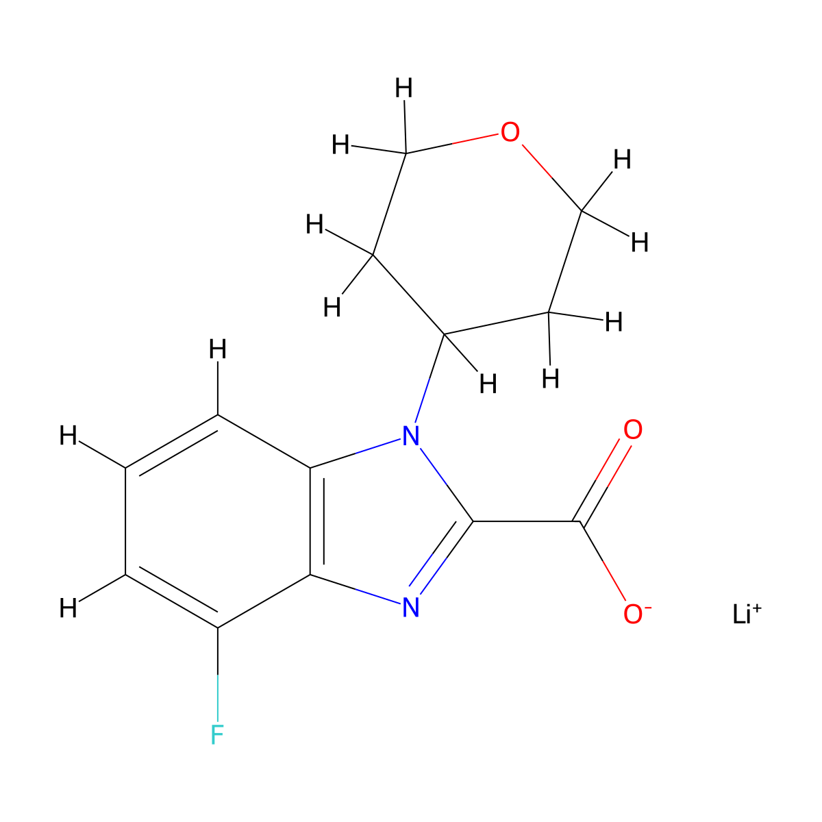 Lithium 4-fluoro-1-(tetrahydro-2H-pyran-4-yl)-1H-benzo[d]imidazole-2-carboxylate molecular structure, CAS 2197052-96-1