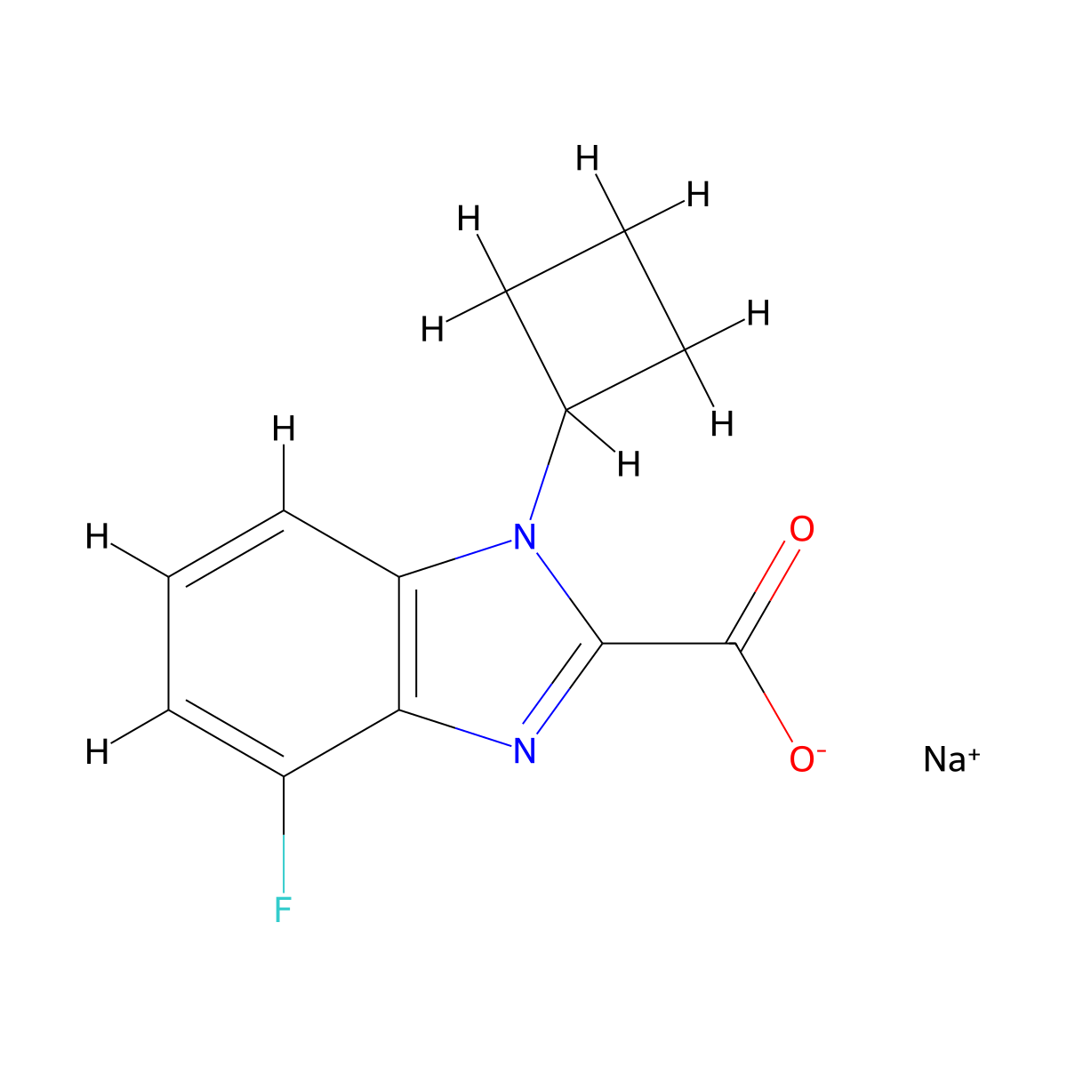 Sodium 1-cyclobutyl-4-fluoro-1H-benzo[d]imidazole-2-carboxylate molecular structure, CAS 2197053-01-1