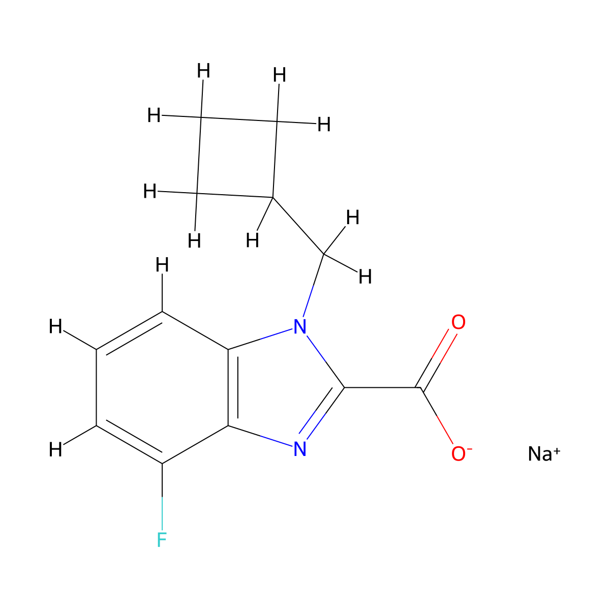 Sodium 1-(cyclobutylmethyl)-4-fluoro-1H-benzo[d]imidazole-2-carboxylate molecular structure, CAS 2197053-11-3