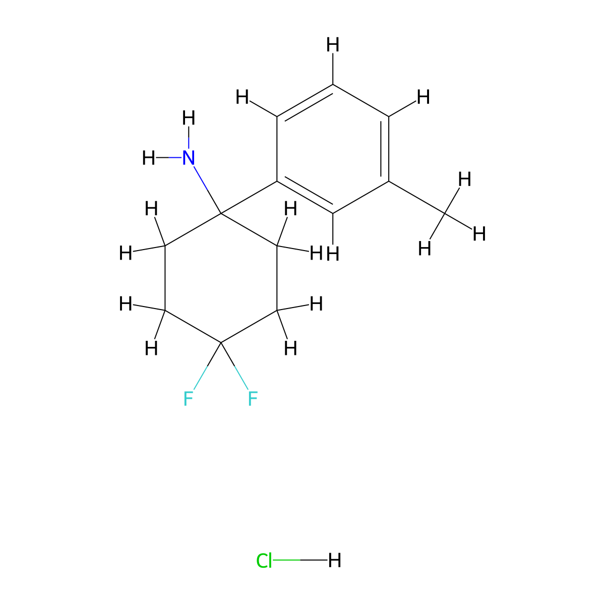4,4-Difluoro-1-m-tolylcyclohexanamine hydrochloride molecular structure, CAS 2197053-15-7