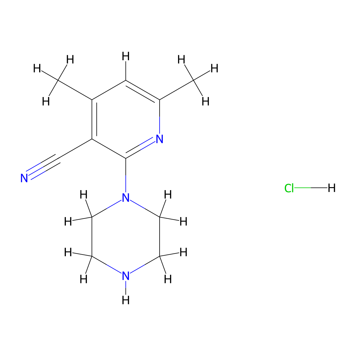 4,6-Dimethyl-2-piperazin-1-yl-nicotinonitrile hydrochloride molecular structure, CAS 2197053-19-1