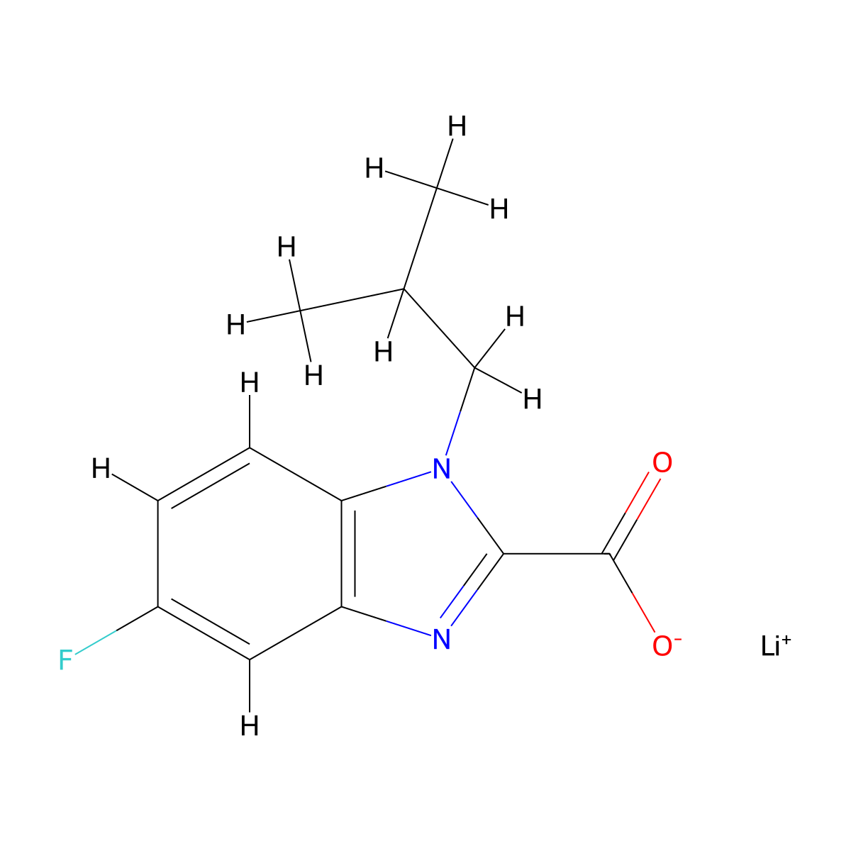 Lithium 5-fluoro-1-isobutyl-1H-benzo[d]imidazole-2-carboxylate molecular structure, CAS 2197053-28-2