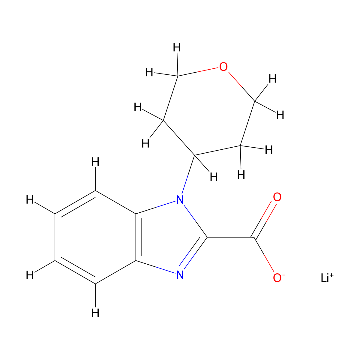 Lithium 1-(tetrahydro-2H-pyran-4-yl)-1H-benzo[d]imidazole-2-carboxylate molecular structure, CAS 2197053-30-6