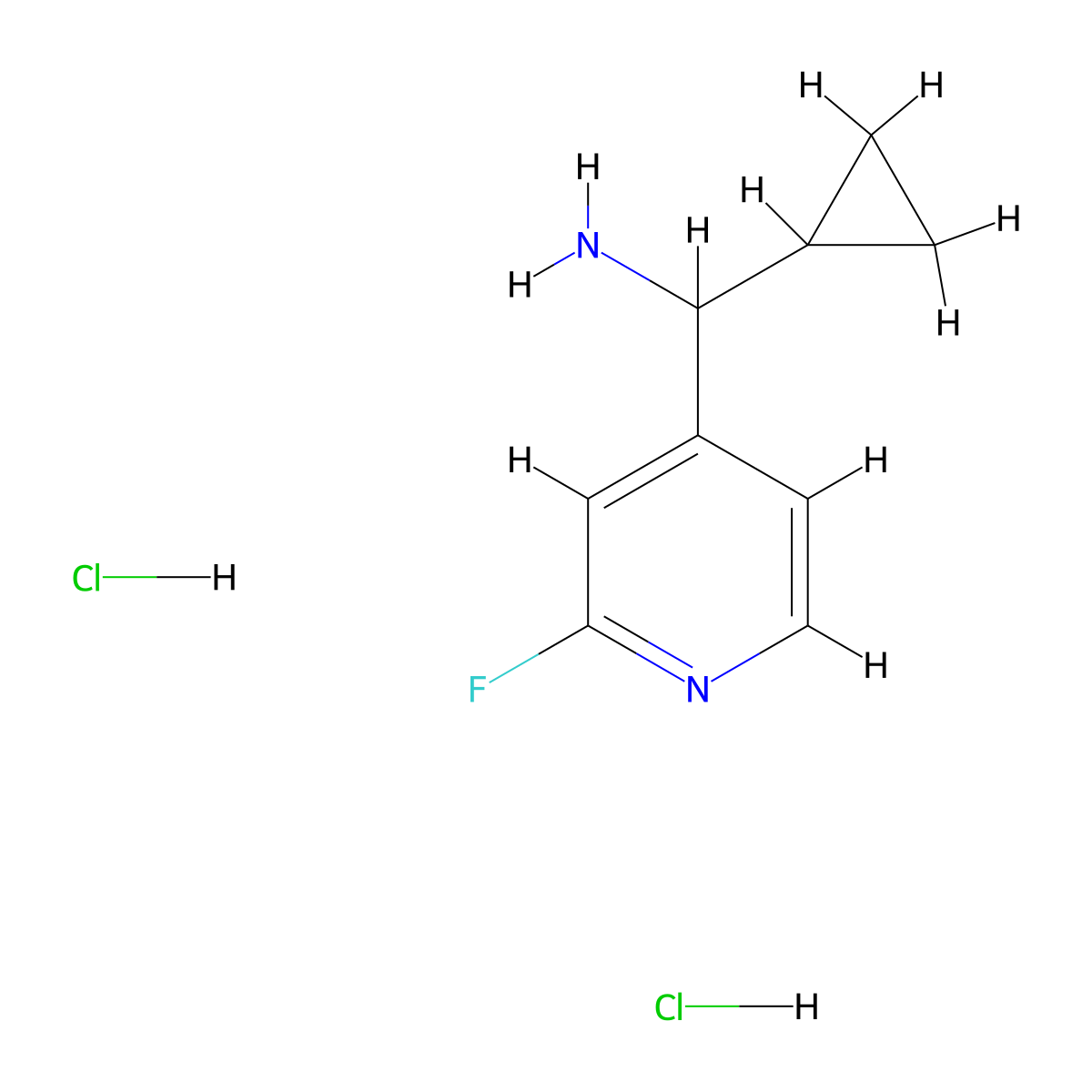 Cyclopropyl(2-fluoropyridin-4-yl)methanamine dihydrochloride molecular structure, CAS 2197053-33-9