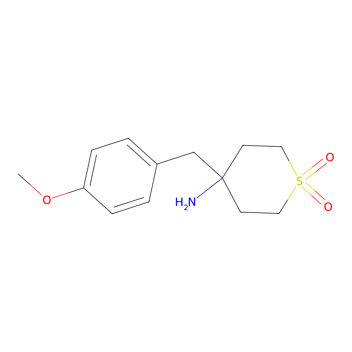 4-Amino-4-[(4-methoxyphenyl)methyl]-1Lambda(6)-thiane-1,1-dione molecular structure, CAS 2197053-43-1