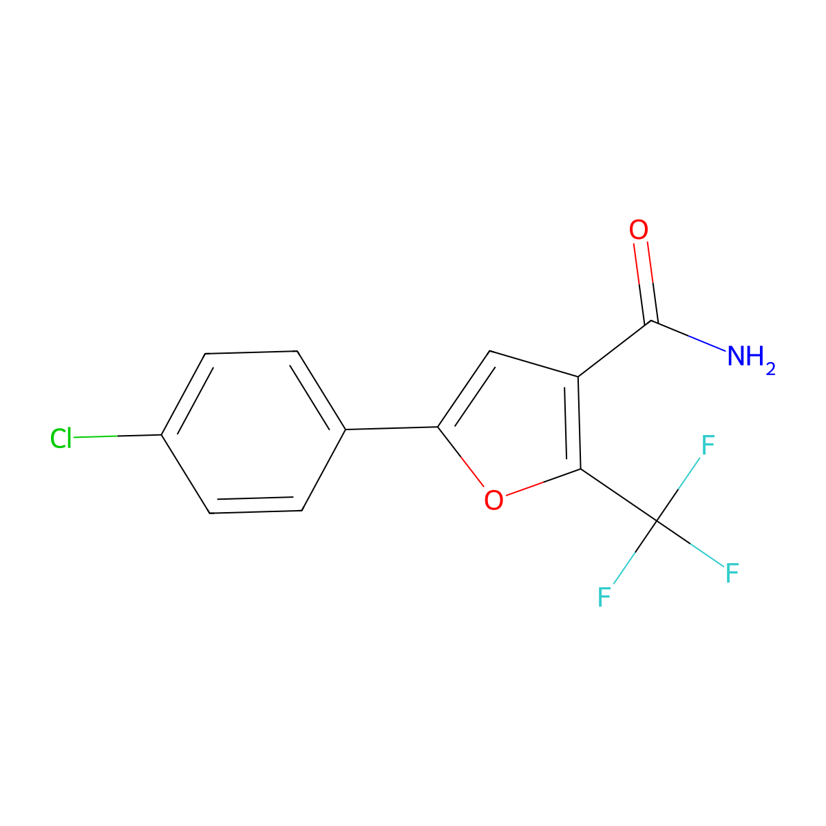 5-(4-Chlorophenyl)-2-(trifluoromethyl)furan-3-carboxamide molecular structure, CAS 2197053-72-6