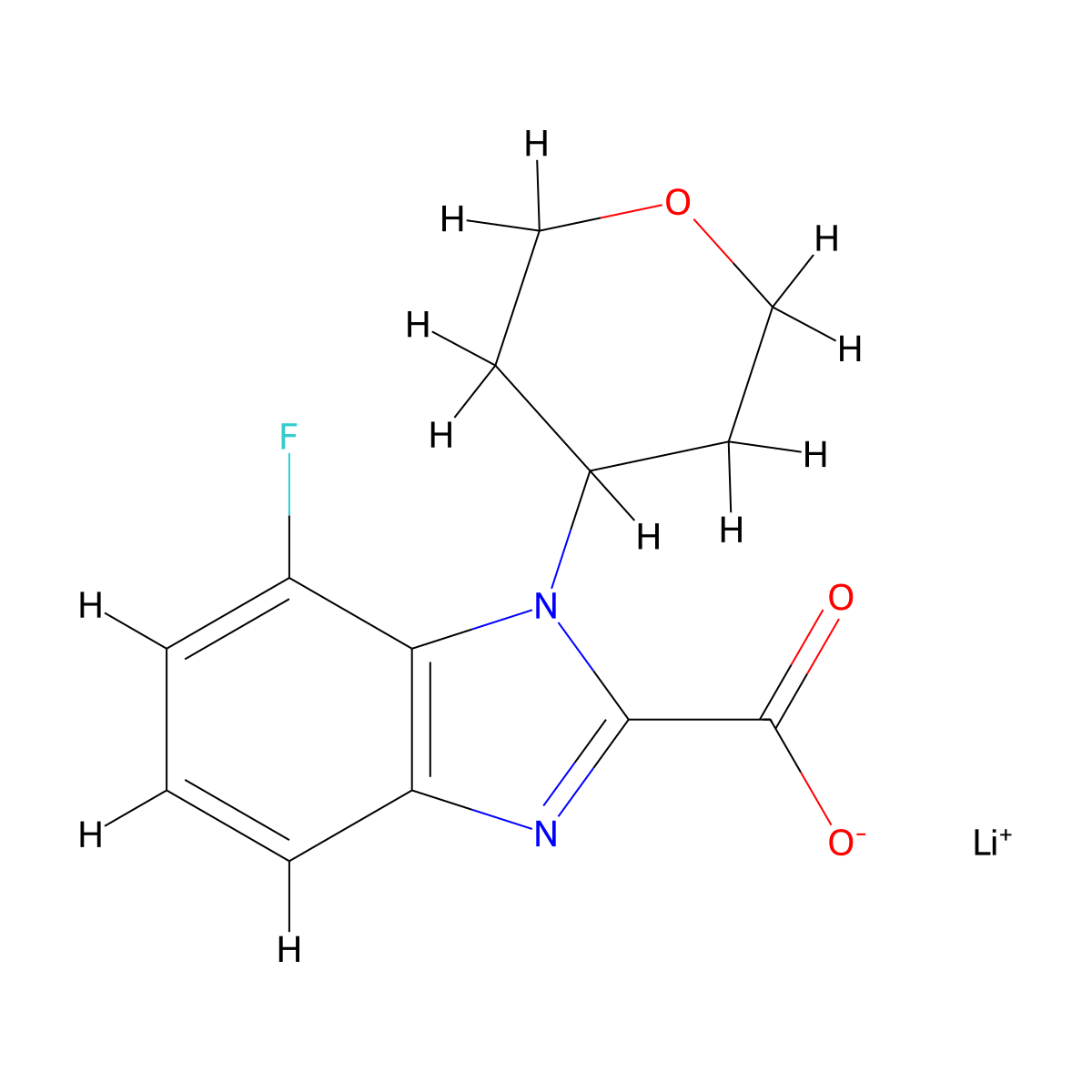Lithium 7-fluoro-1-(tetrahydro-2H-pyran-4-yl)-1H-benzo[d]imidazole-2-carboxylate molecular structure, CAS 2197053-84-0