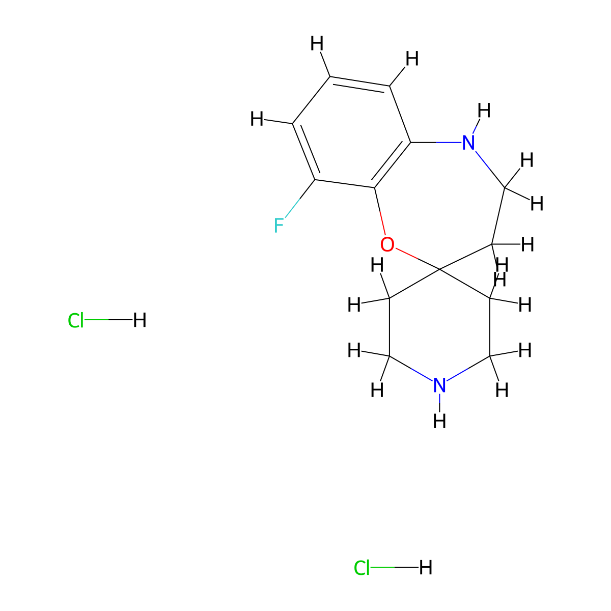 9-Fluoro-4,5-dihydro-3H-spiro[1,5-benzoxazepine-2,4'-piperidine] dihydrochloride molecular structure, CAS 2197053-98-6
