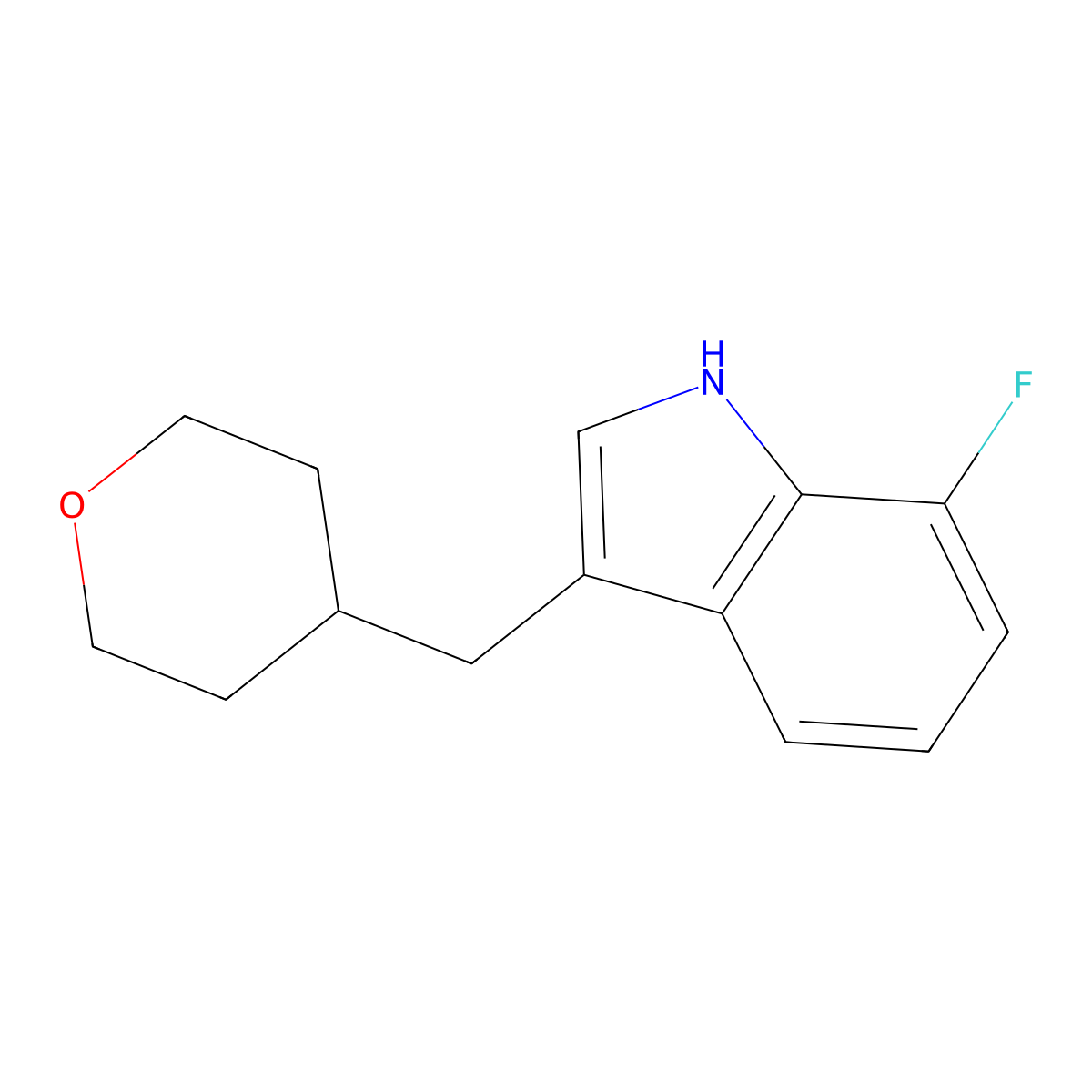 7-Fluoro-3-[(tetrahydro-2H-pyran-4-yl)methyl]-1H-indole molecular structure, CAS 2197054-20-7