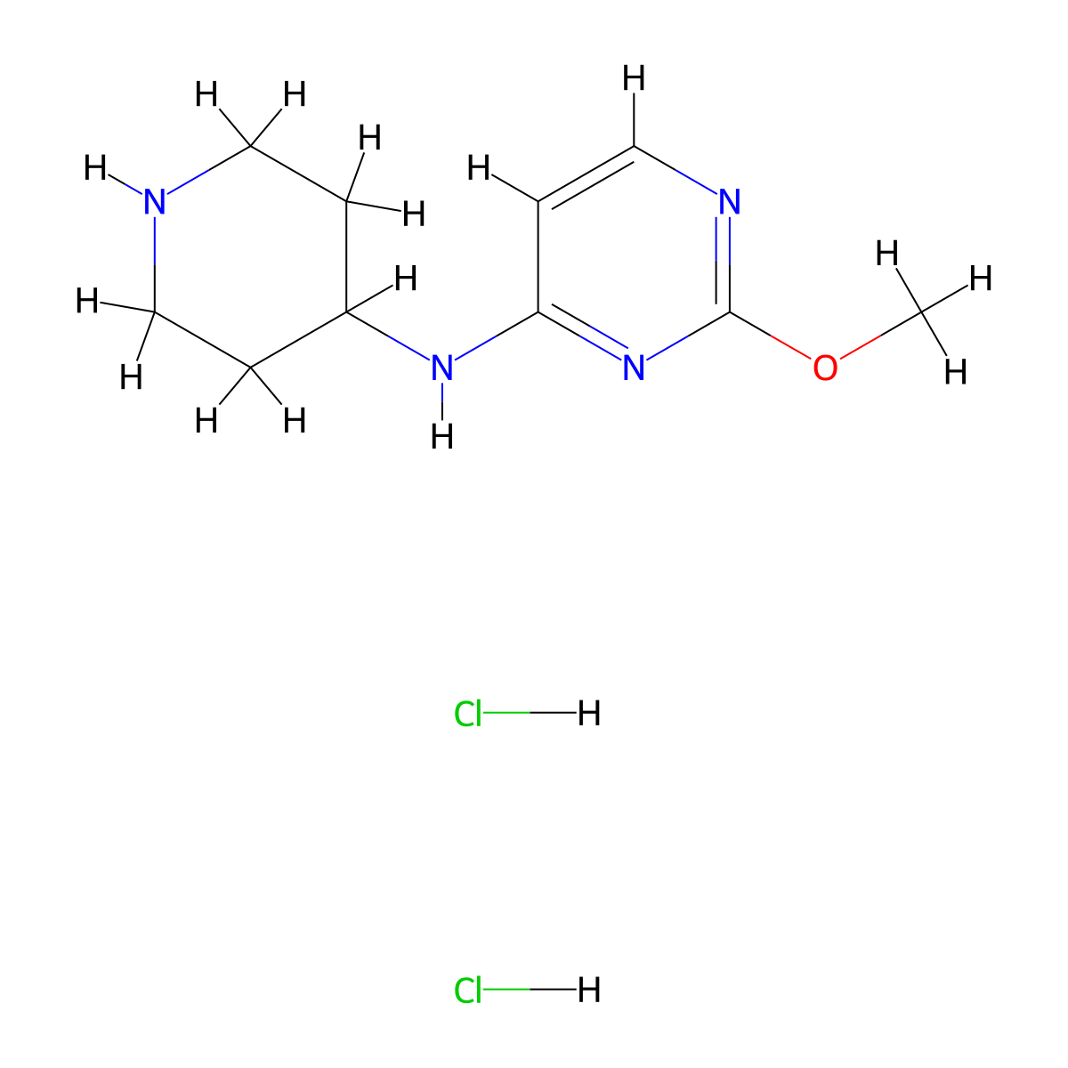 2-Methoxy-N-(piperidin-4-yl)pyrimidin-4-amine dihydrochloride molecular structure, CAS 2197054-29-6