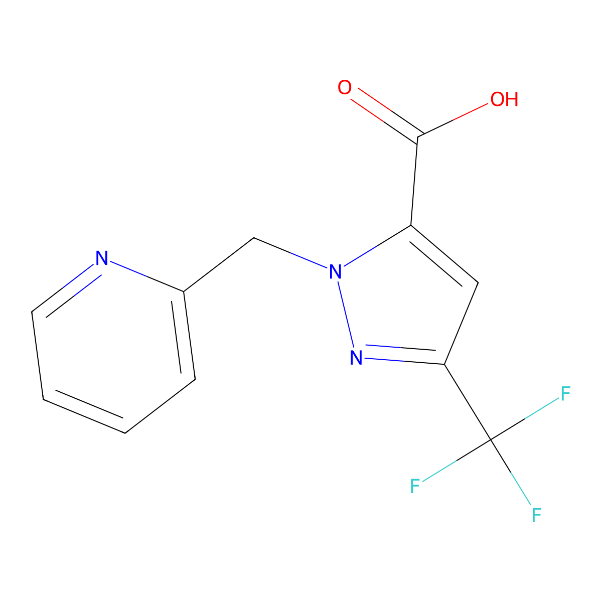 1-(Pyridin-2-ylmethyl)-3-(trifluoromethyl)-1H-pyrazole-5-carboxylic acid molecular structure, CAS 2197054-33-2
