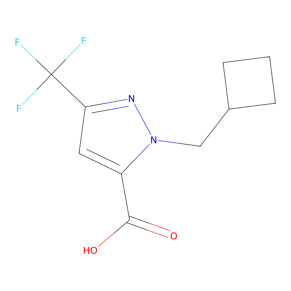 1-(Cyclobutylmethyl)-3-(trifluoromethyl)-1H-pyrazole-5-carboxylic acid molecular structure, CAS 2197054-34-3