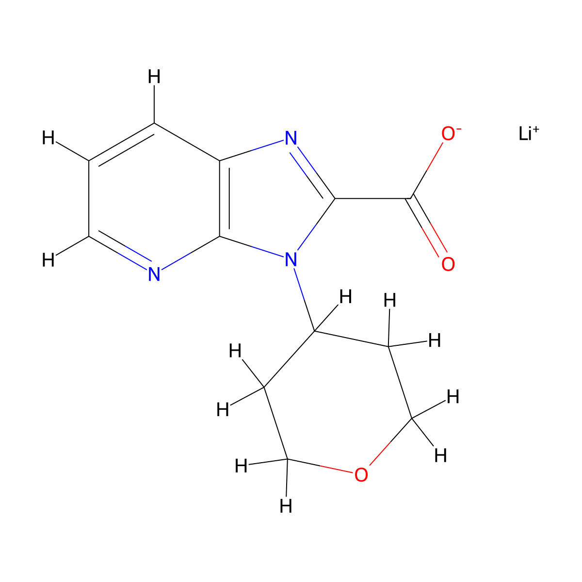 Lithium 3-(tetrahydro-2H-pyran-4-yl)-3H-imidazo[4,5-b]pyridine-2-carboxylate molecular structure, CAS 2197054-45-6