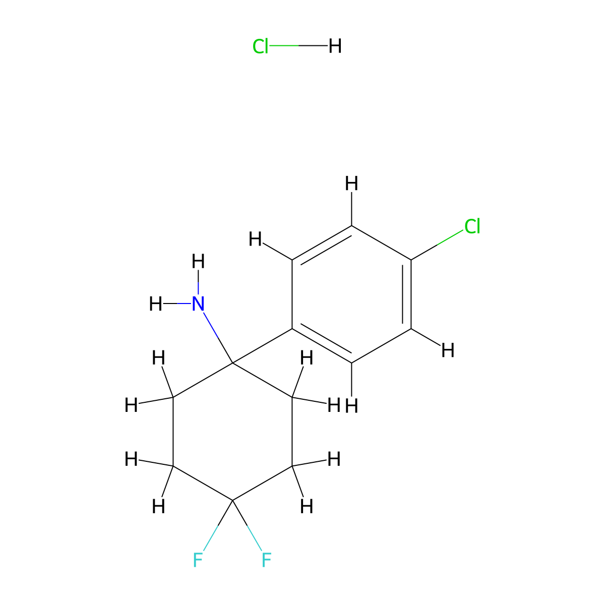 1-(4-Chlorophenyl)-4,4-difluorocyclohexanamine hydrochloride molecular structure, CAS 2197054-50-3