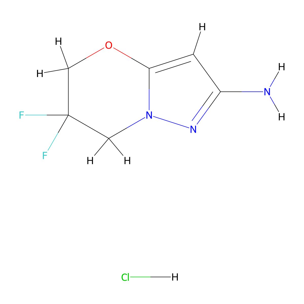 6,6-Difluoro-6,7-dihydro-5H-pyrazolo[5,1-b][1,3]oxazin-2-amine hydrochloride molecular structure, CAS 2197054-54-7