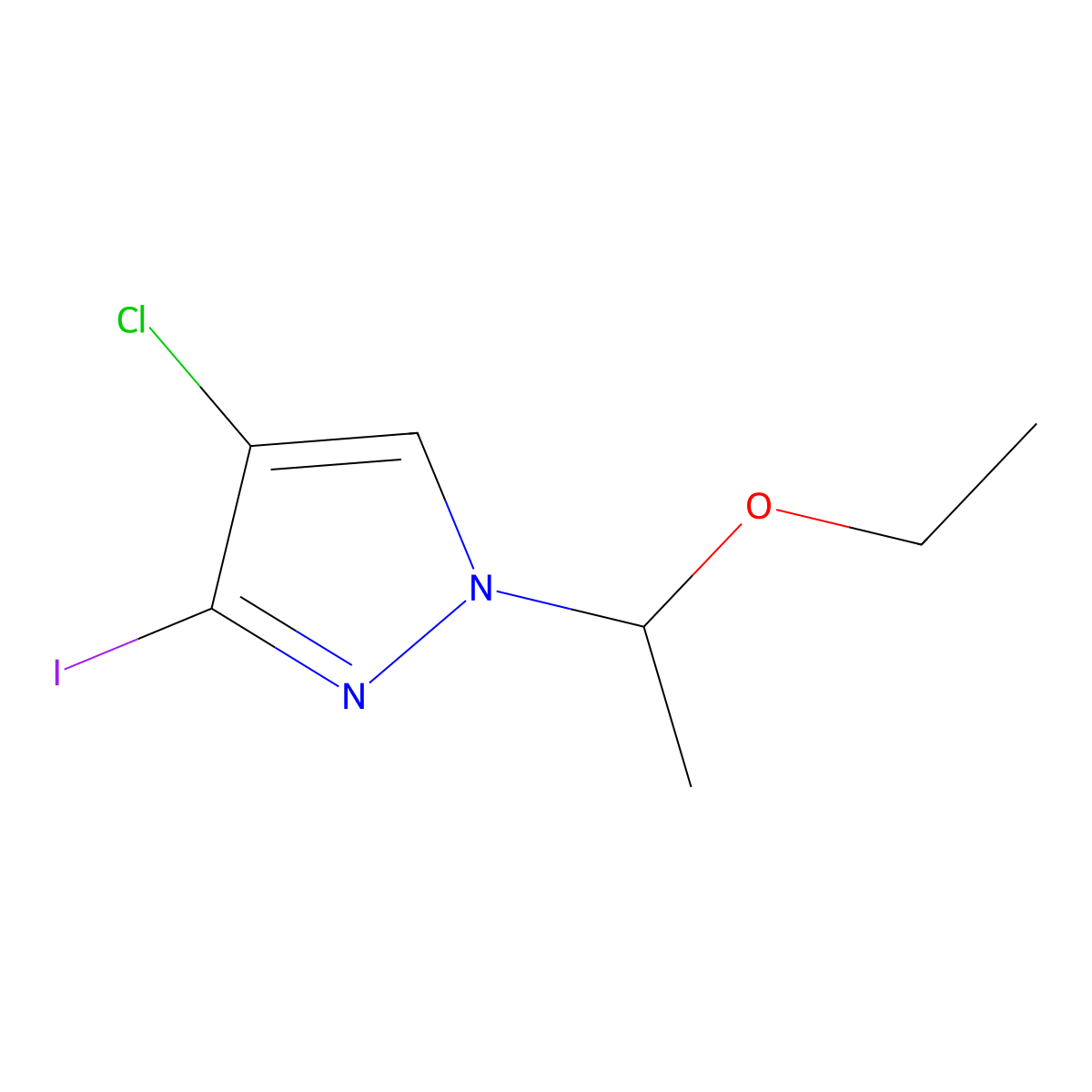 4-Chloro-1-(1-ethoxyethyl)-3-iodo-1H-pyrazole molecular structure, CAS 2197054-81-0