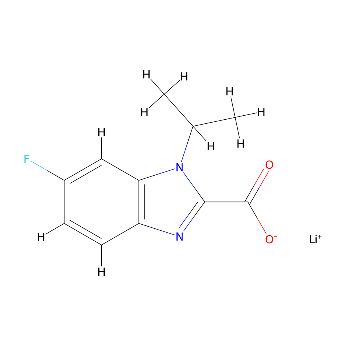 Lithium 6-fluoro-1-isopropyl-1H-benzo[d]imidazole-2-carboxylate molecular structure, CAS 2197054-83-2