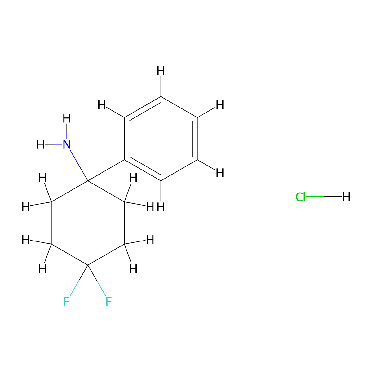 4,4-Difluoro-1-phenylcyclohexanamine hydrochloride molecular structure, CAS 2197054-88-7