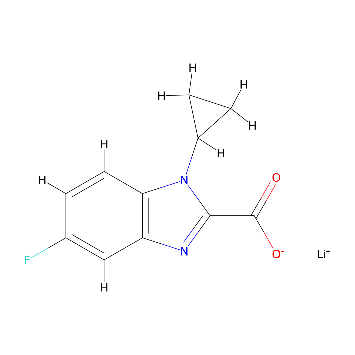 Lithium 1-cyclopropyl-5-fluoro-1H-benzo[d]imidazole-2-carboxylate molecular structure, CAS 2197054-95-6