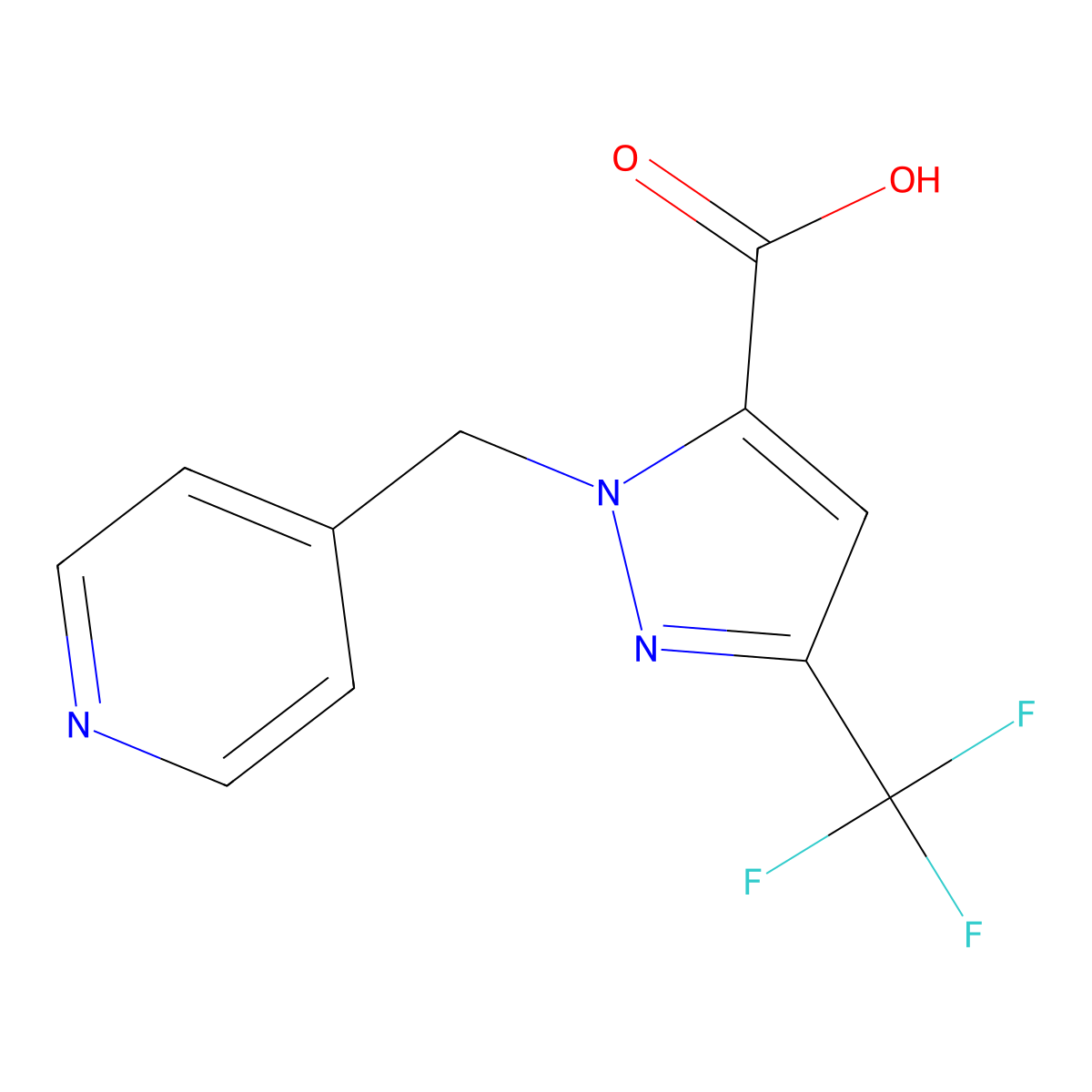1-(Pyridin-4-ylmethyl)-3-(trifluoromethyl)-1H-pyrazole-5-carboxylic acid molecular structure, CAS 2197054-97-8
