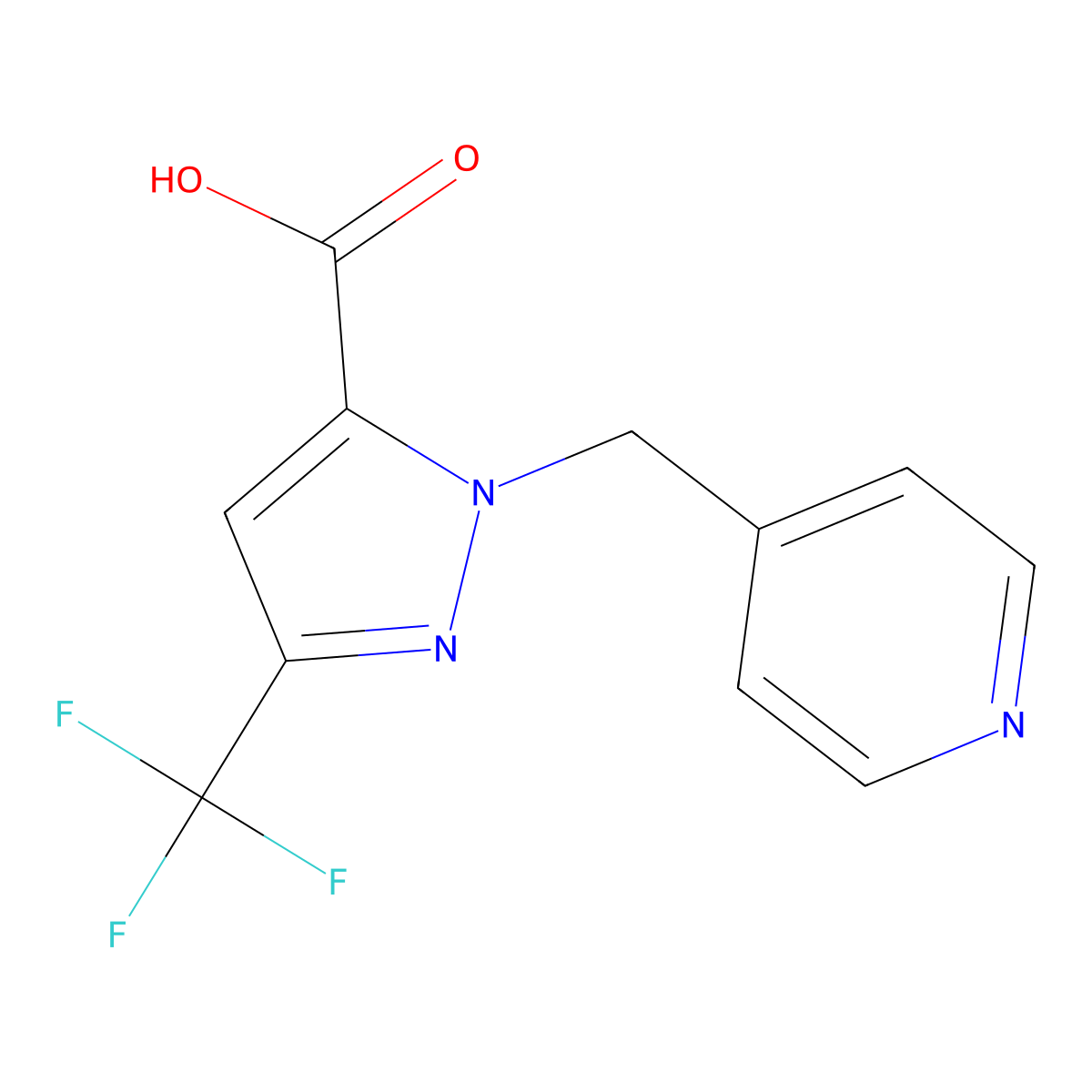 1-(Pyridin-4-ylmethyl)-3-(trifluoromethyl)-1H-pyrazole-5-carboxylic acid molecular structure, CAS 2197054-97-8